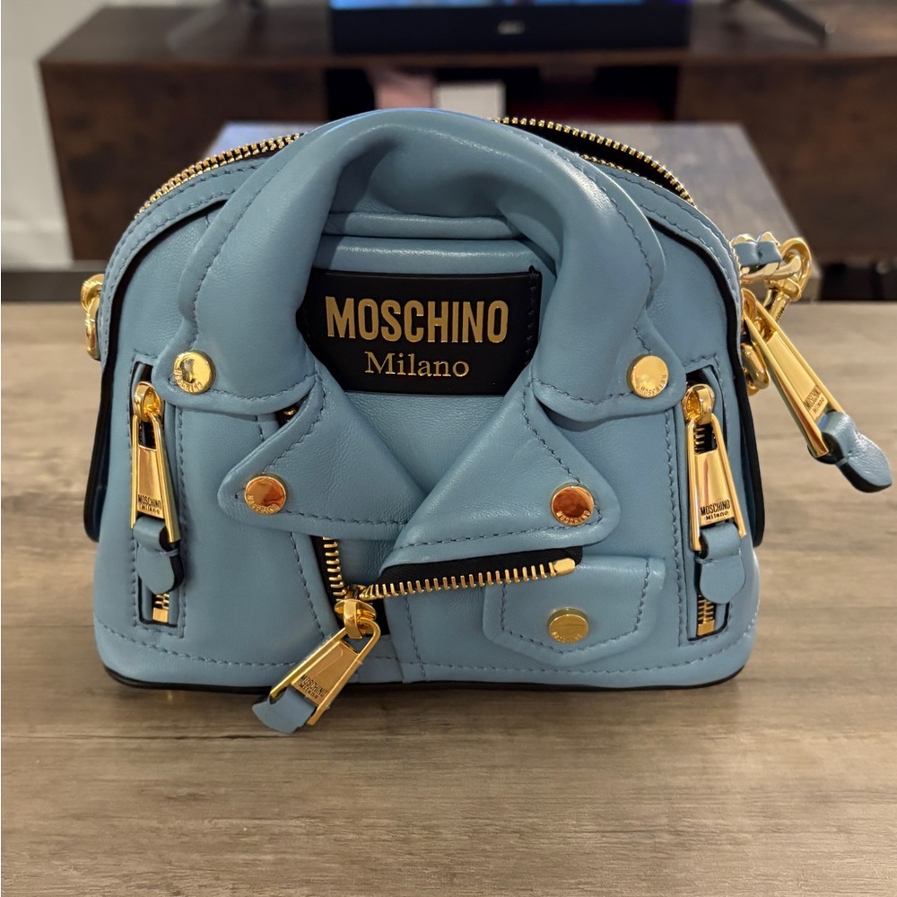 Moschino Light Blue Mini Bag with Gold Accents